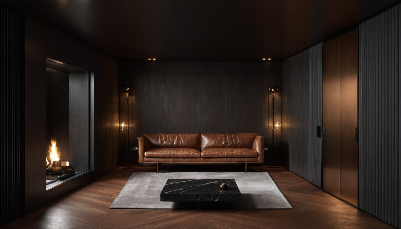 Dark and moody living room concept